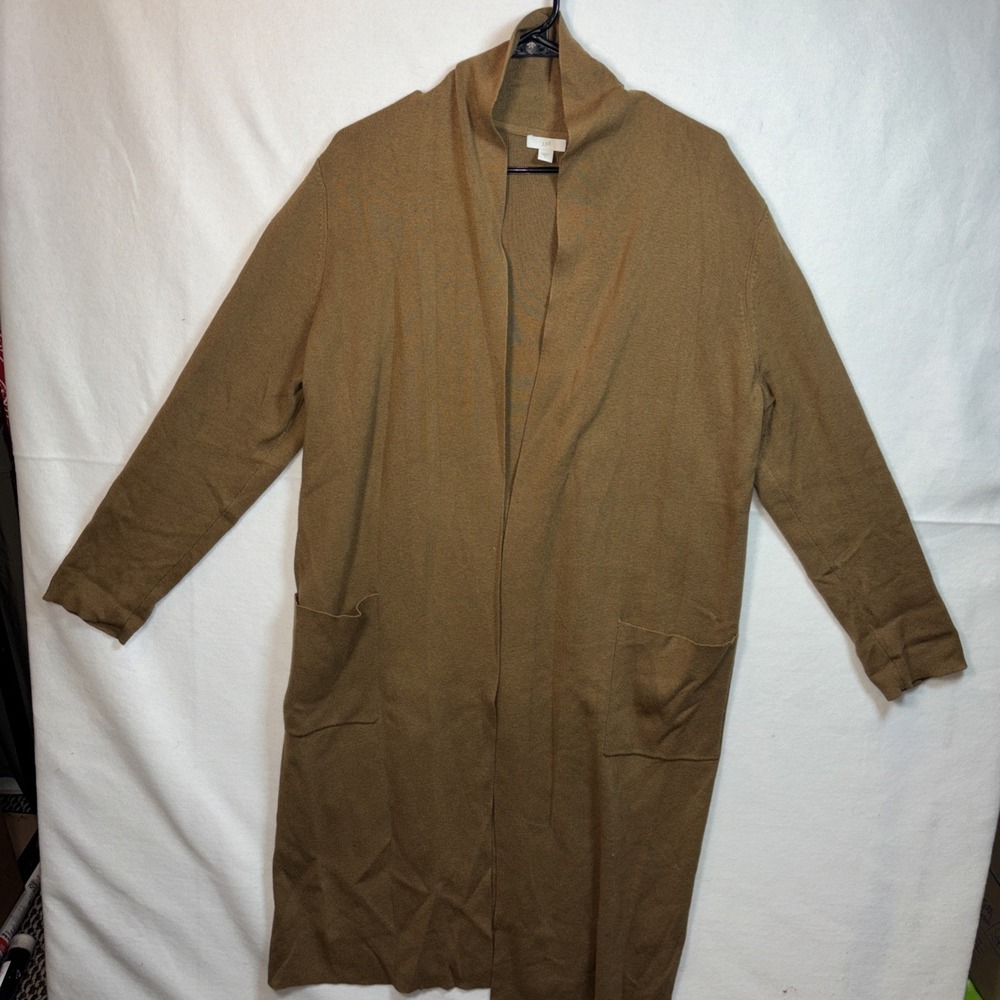 J. Crew Long Open Front Cardigan Sweater Camel Brown Pockets Women's L